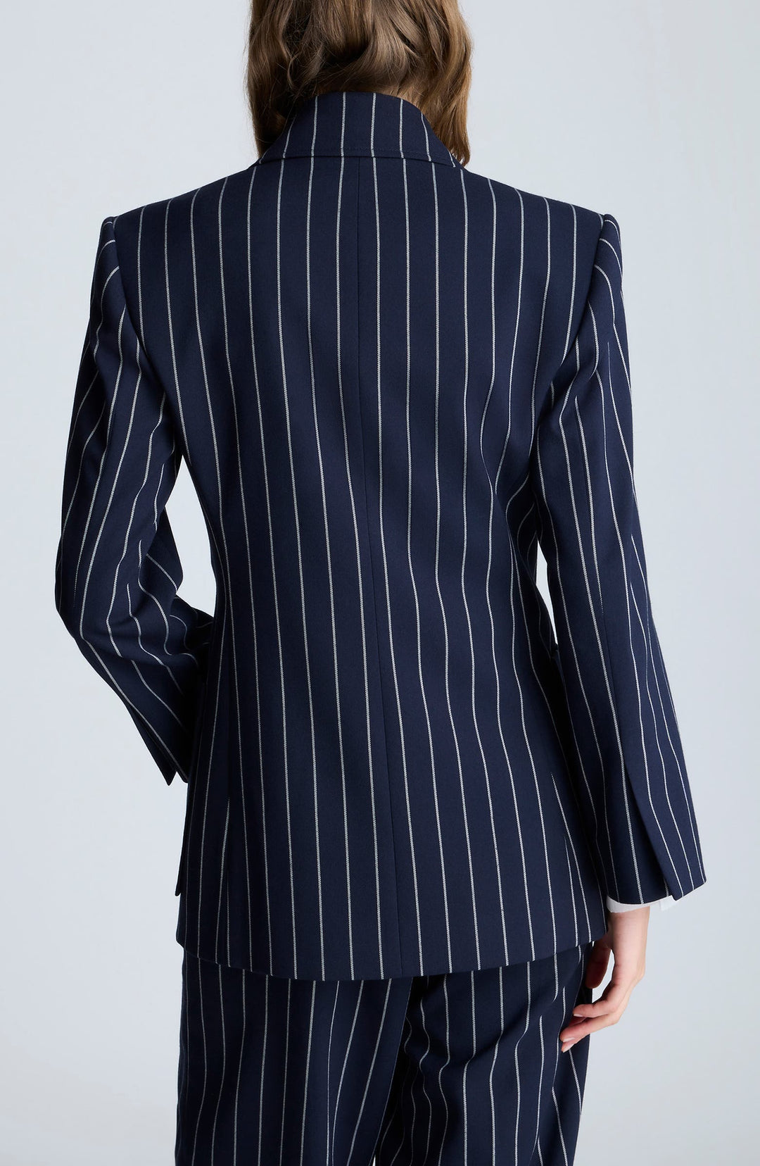 solovedress Navy 2 Piece Peak Lapel Business Casual Striped Women's Suit
