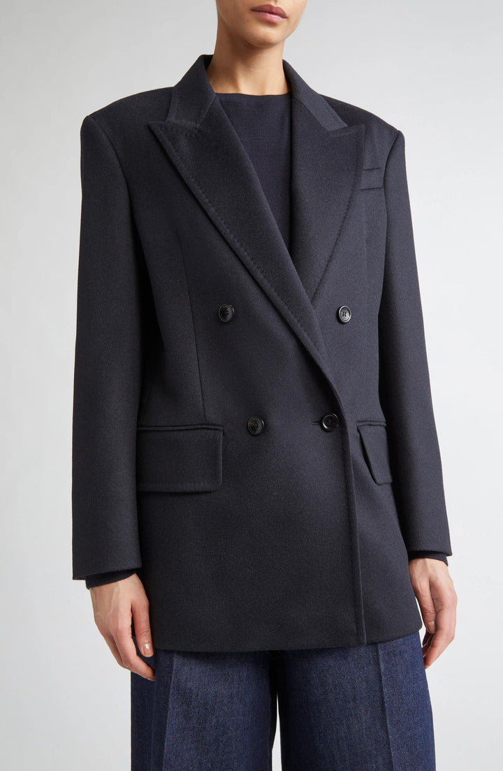 solovedress Navy Tweed Double Breasted Women's Blazer