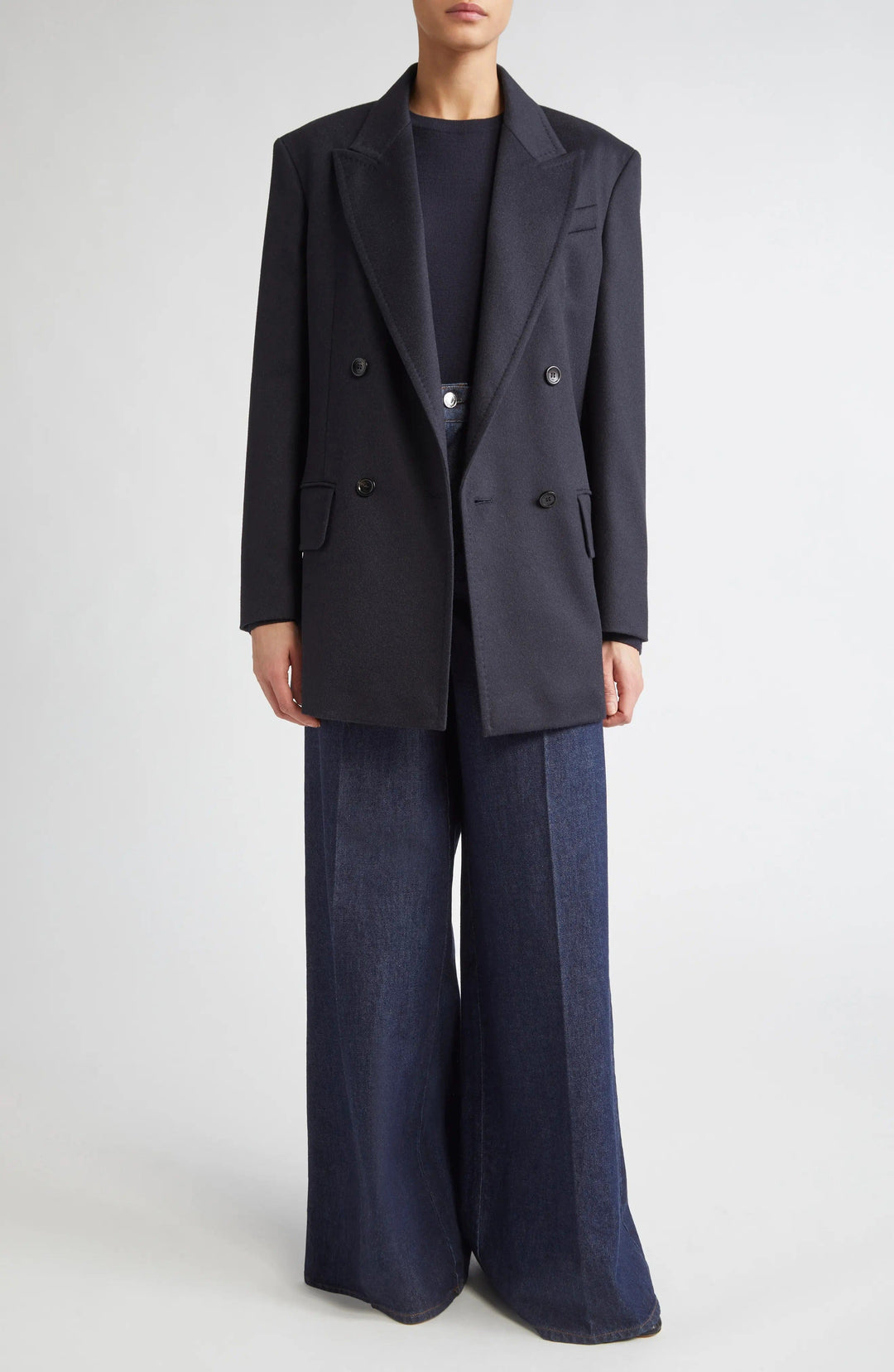 solovedress Navy Tweed Double Breasted Women's Blazer