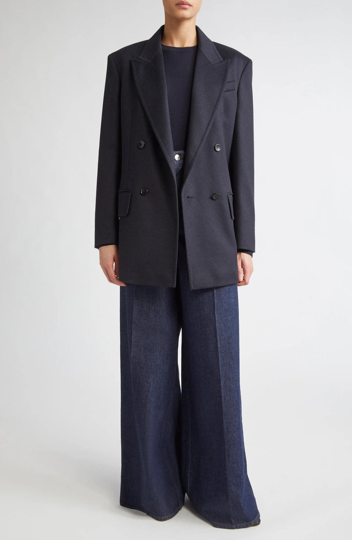 solovedress Navy Tweed Double Breasted Women's Blazer