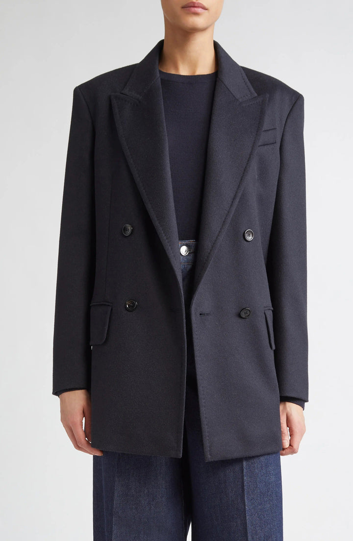 solovedress Navy Tweed Double Breasted Women's Blazer