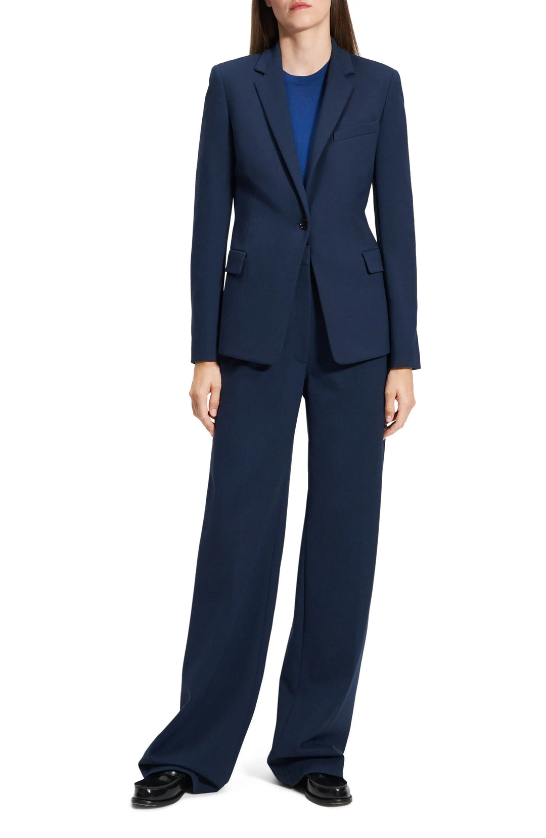 solovedress Navy Women Suit 2 Piece Single Button Peak Lapel Blazer (Blazer+Pants)