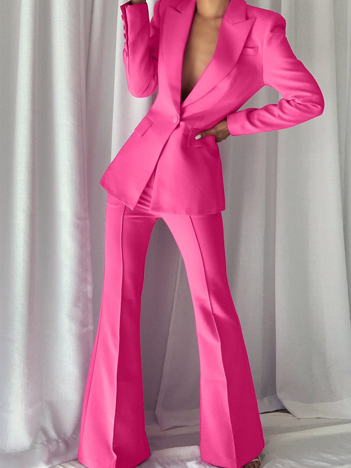 solovedress Pink 2 Piece Peak Lapel Single Breasted Slim Fit Women's Suit