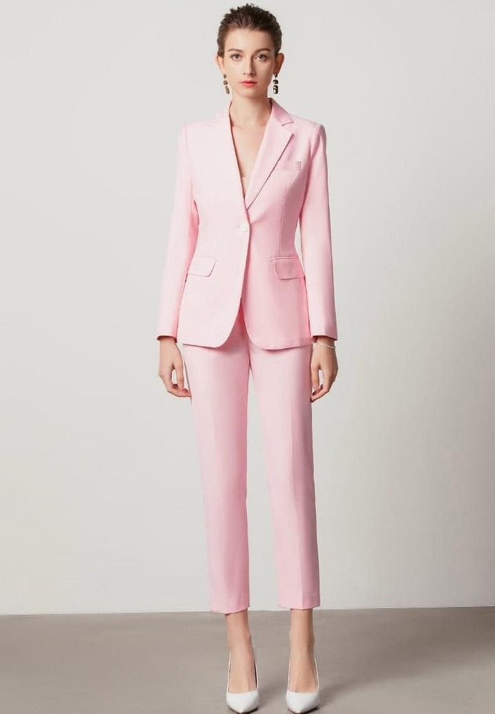 solovedress Pink Women's Suit 2 Piece Single Button Blazer & Pants