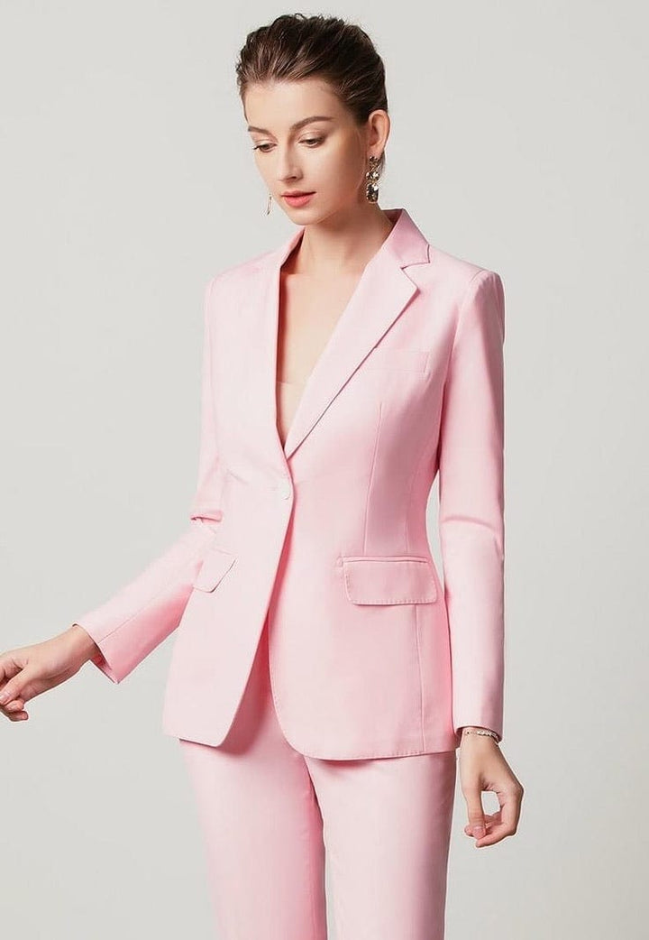 solovedress Pink Women's Suit 2 Piece Single Button Blazer & Pants