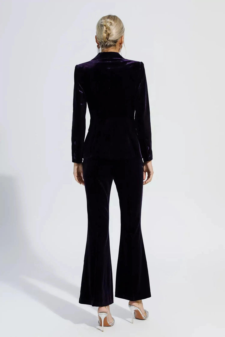 solovedress Purple 2 Piece Velvet Single Buttons Business Slim Fit Women Suit