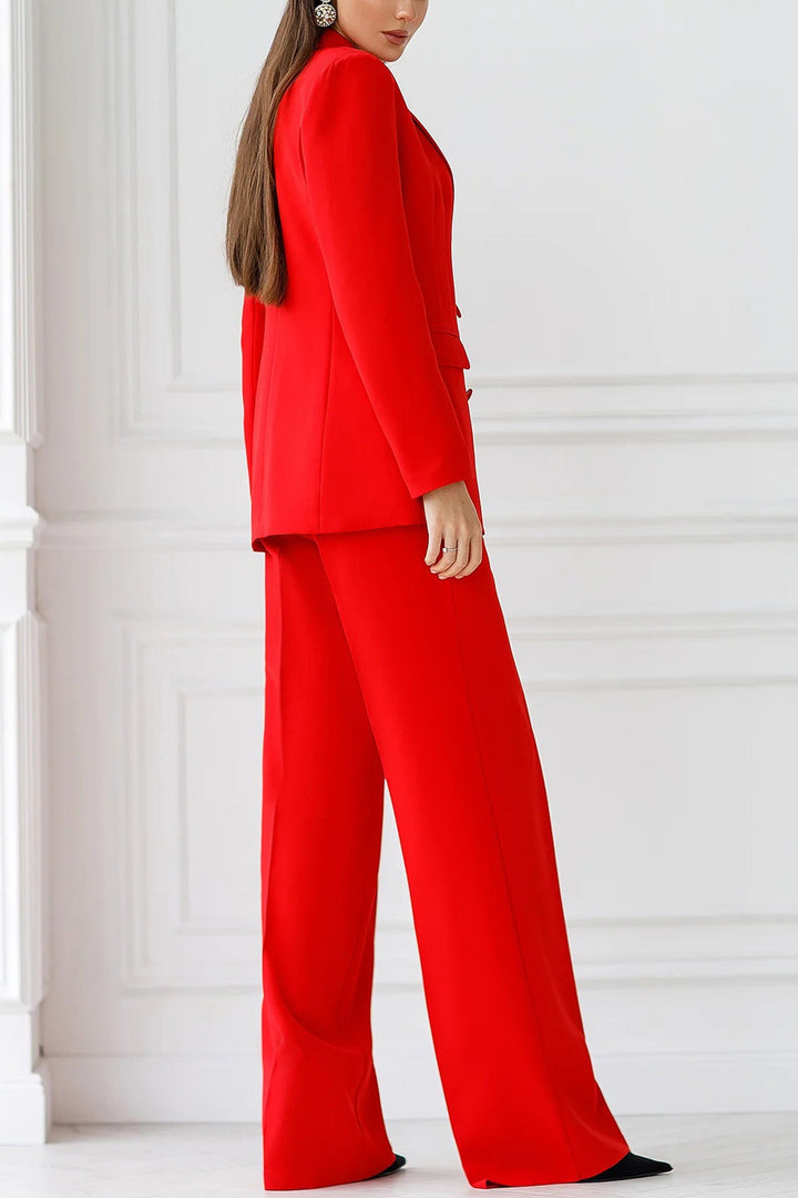 solovedress Red 2 Piece Double Breasted Business Casual Slim Fit Women Suit (Blazer+Pants)