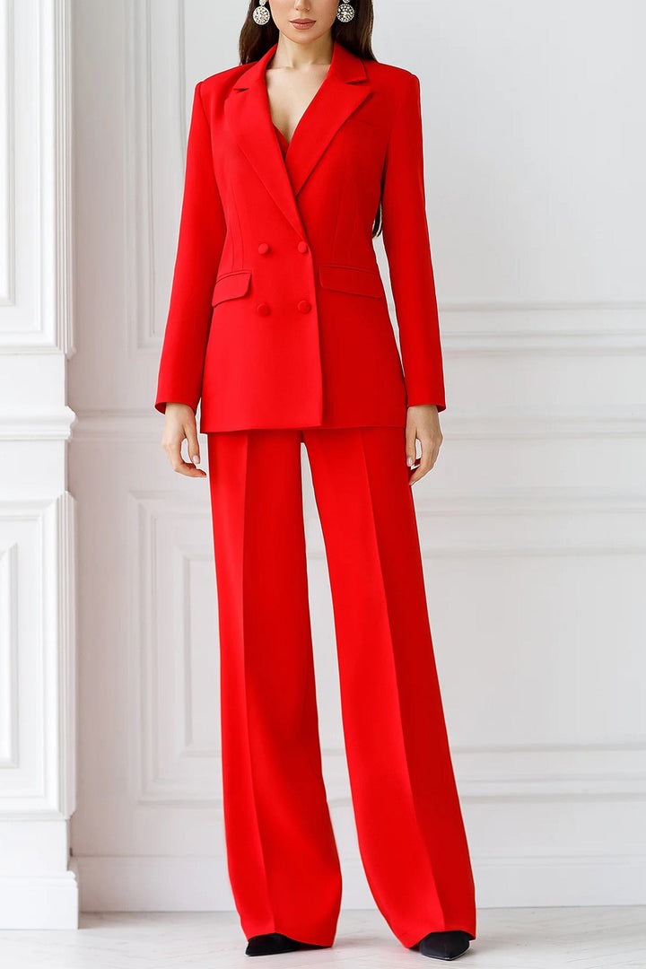 solovedress Red 2 Piece Double Breasted Business Casual Slim Fit Women Suit (Blazer+Pants)