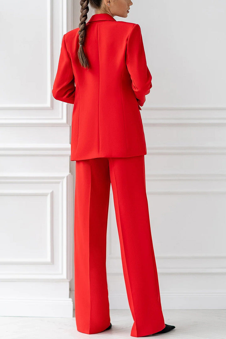 solovedress Red 2 Piece Double Breasted Business Casual Slim Fit Women Suit (Blazer+Pants)