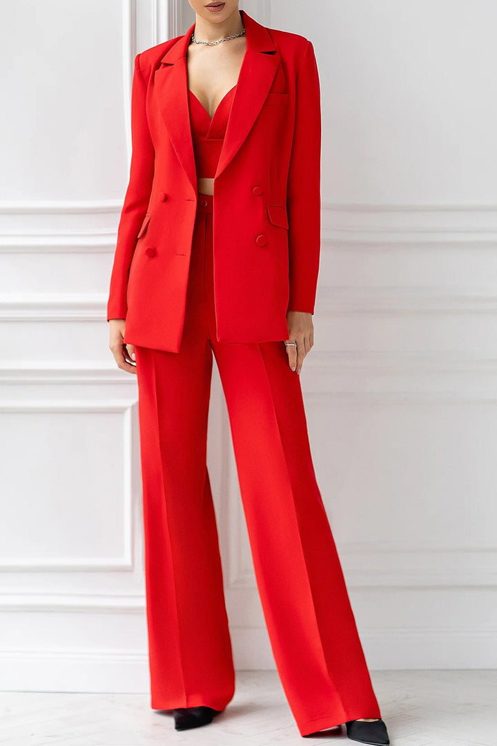 solovedress Red 2 Piece Double Breasted Business Casual Slim Fit Women Suit (Blazer+Pants)
