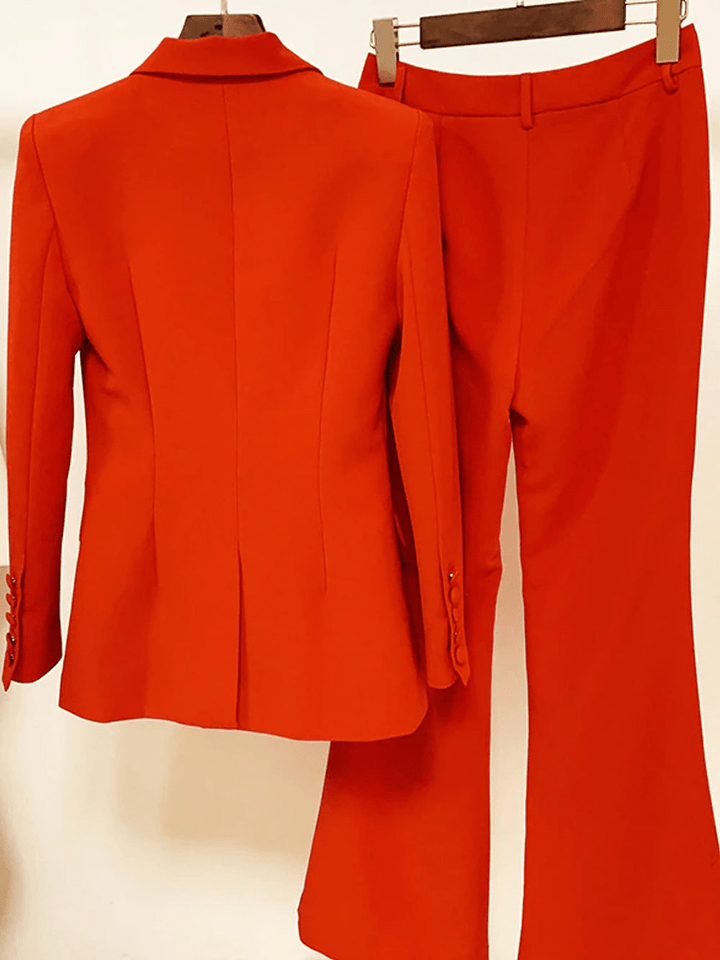 solovedress Red 2 Piece Peak Lapel Single Breasted Slim Fit Women's Suit