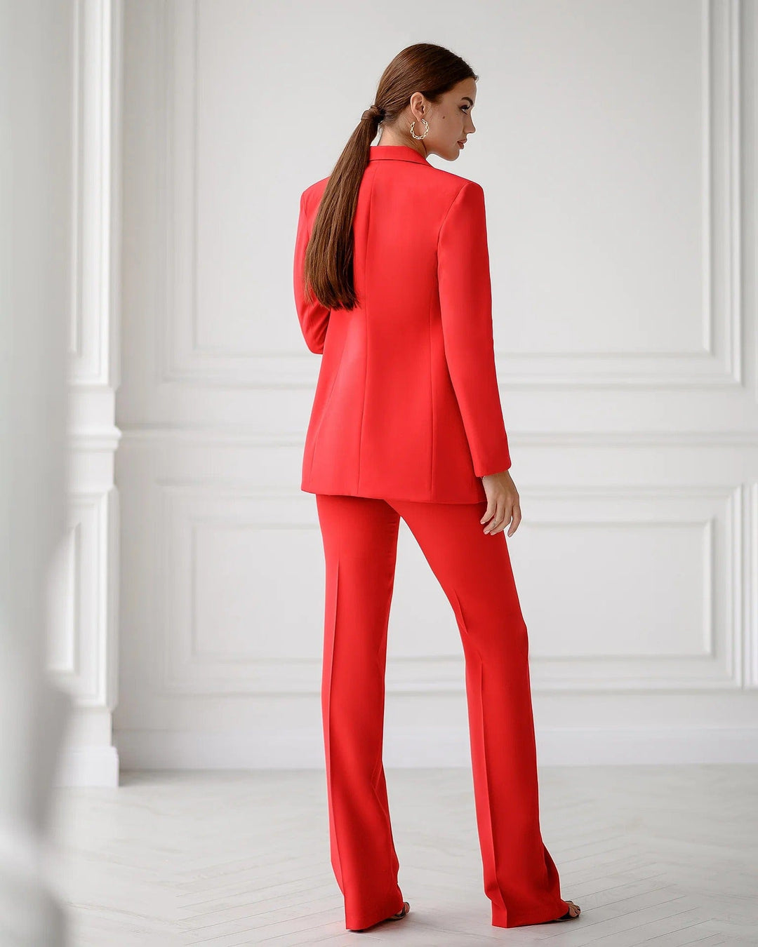 solovedress Red 3 Piece Double Button Business Casual Slim Fit Women Suit