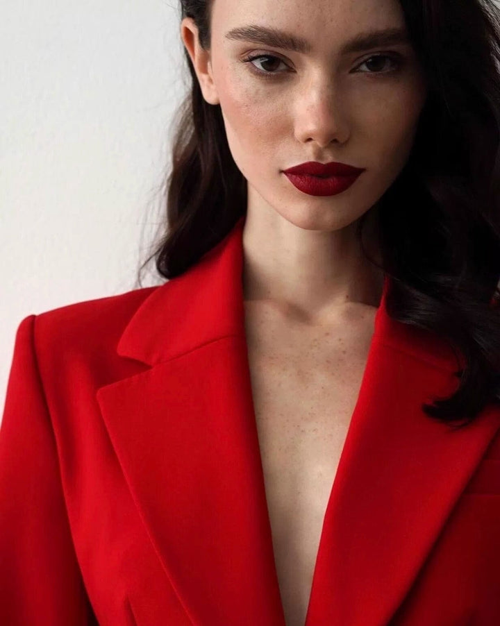 solovedress Red Women's Two-Piece Suit with Hidden Button Closure