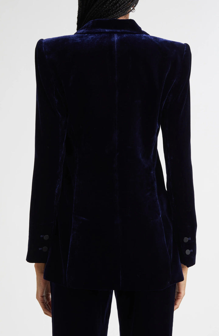 solovedress SoloveDress Navy Velvet Women’s Blazer with Satin Peak Lapel