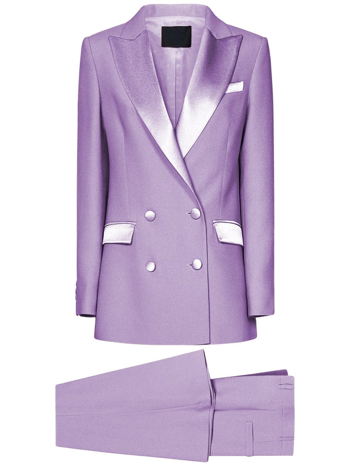 solovedress SoloveDress Women Lavender Double Breasted 2 Piece Suit with Peak Lapel