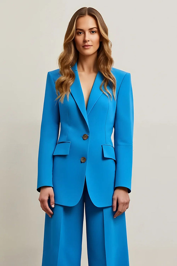 solovedress SoloveDress Women’s Blue 2-Piece Double Button Suit