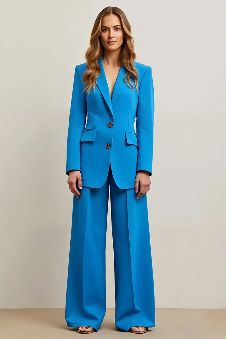 solovedress SoloveDress Women’s Blue 2-Piece Double Button Suit