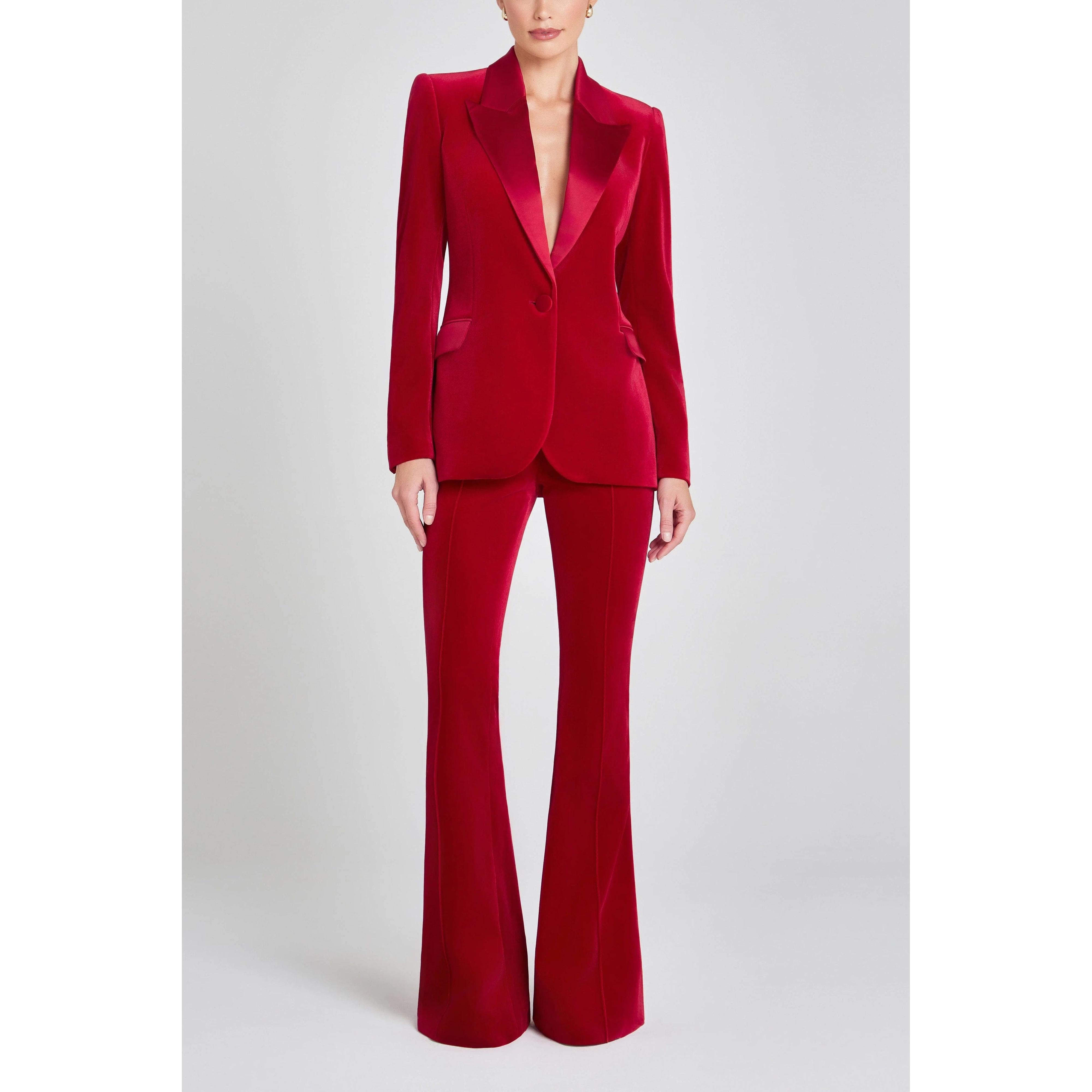 SoloveDress Women's 2 Piece Red Velvet Tuxedo Suit