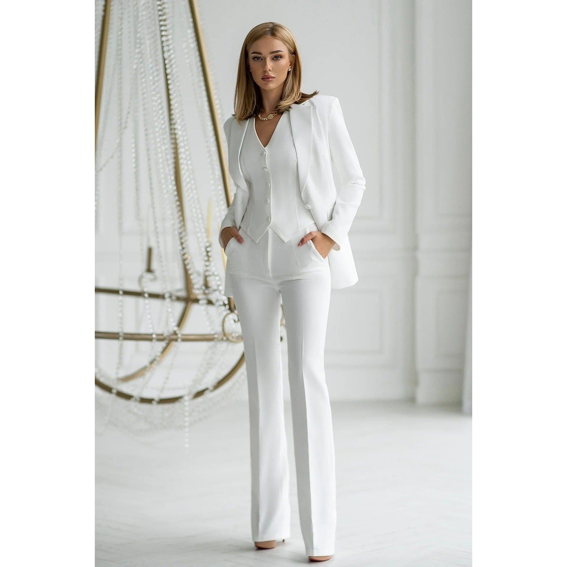 white dress suit women's SoloveDress Women's 3 Piece White Solid Suit