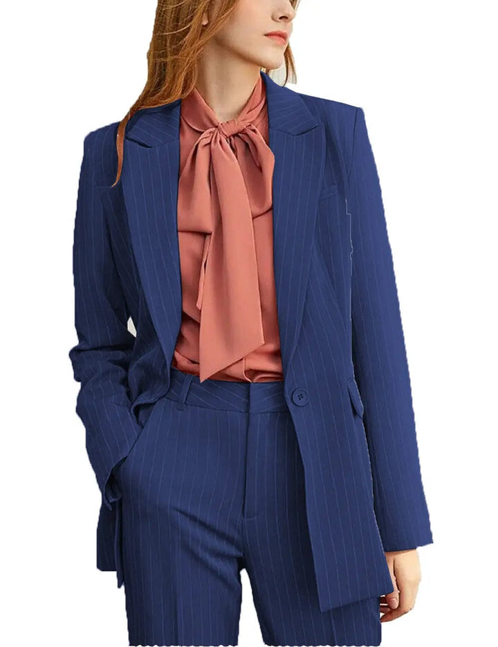 solovedress Striped Peak Lapel 2 Pieces Women Suit