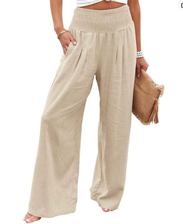 solovedress Summer Linen Casual Mid-Rise Women's Wide Leg Pants
