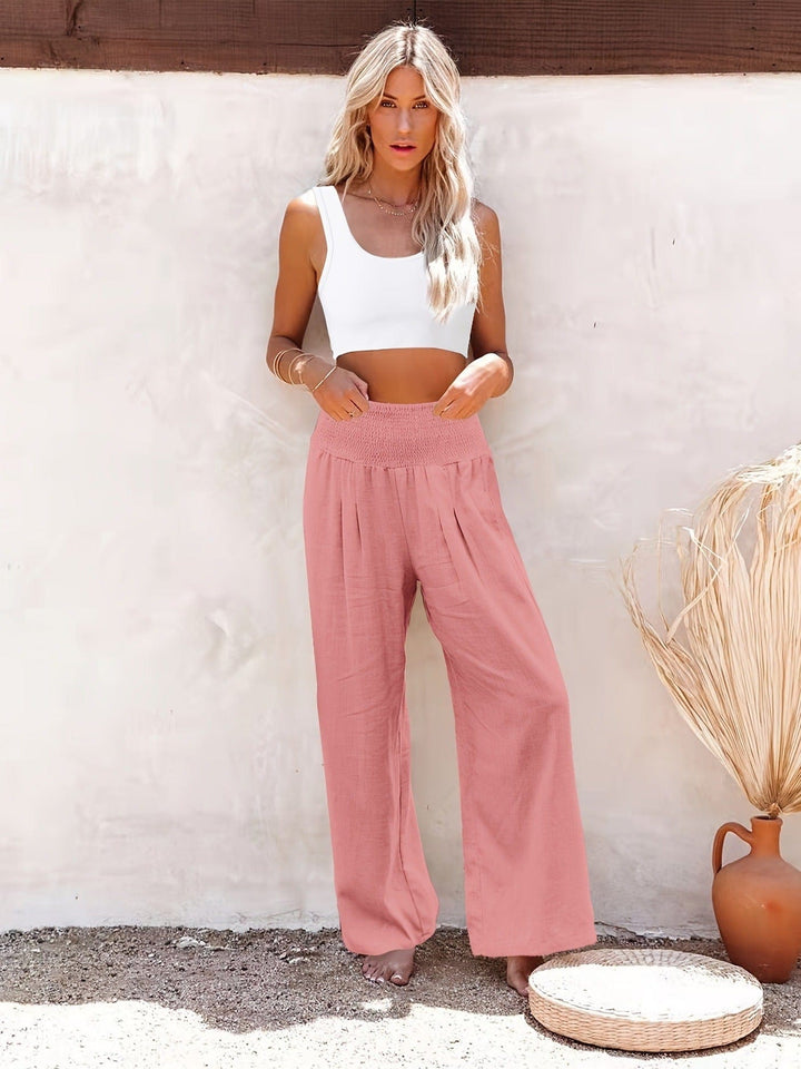solovedress Summer Linen Casual Mid-Rise Women's Wide Leg Pants