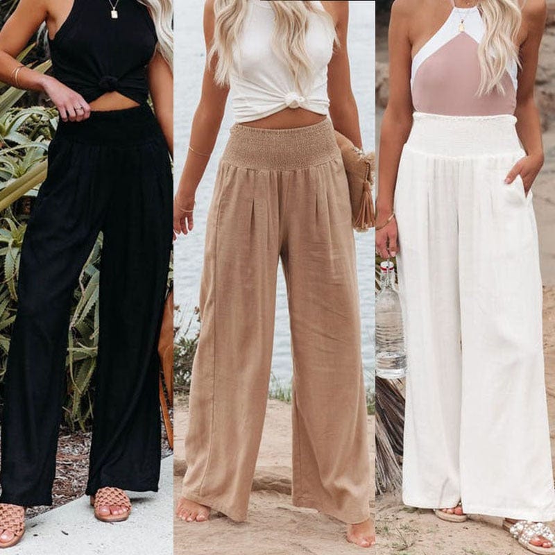 solovedress Summer Linen Casual Mid-Rise Women's Wide Leg Pants