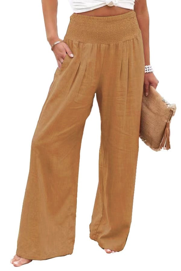 solovedress Summer Linen Casual Mid-Rise Women's Wide Leg Pants
