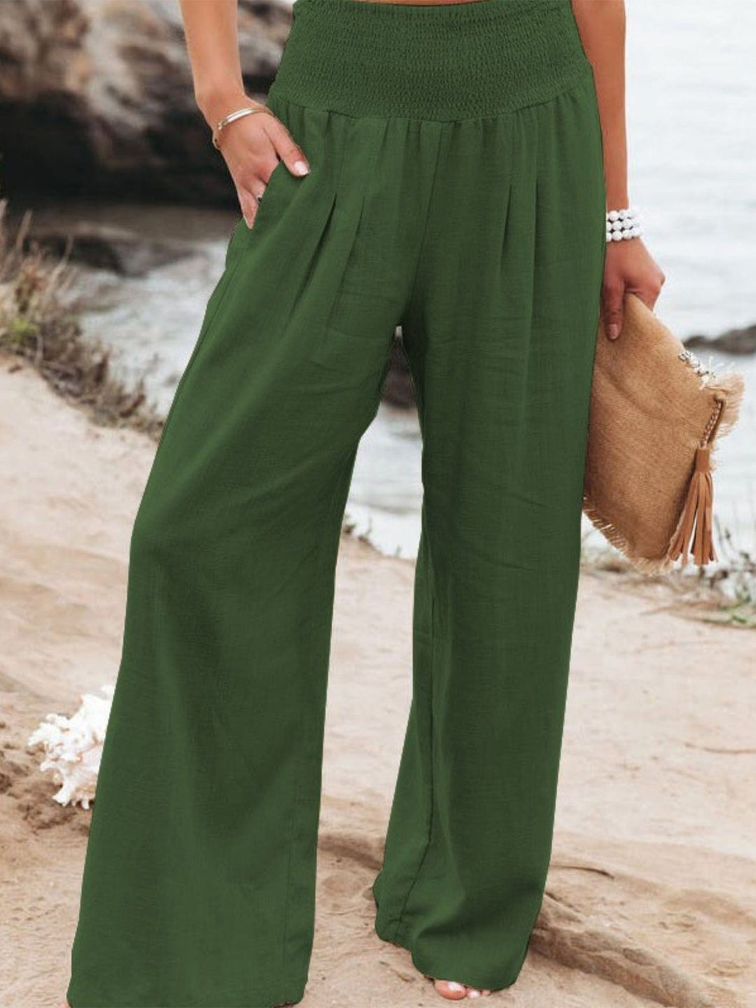 solovedress Summer Linen Casual Mid-Rise Women's Wide Leg Pants