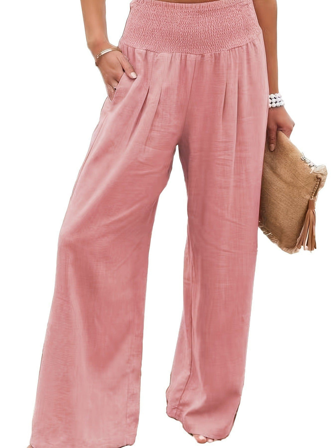 solovedress Summer Linen Casual Mid-Rise Women's Wide Leg Pants