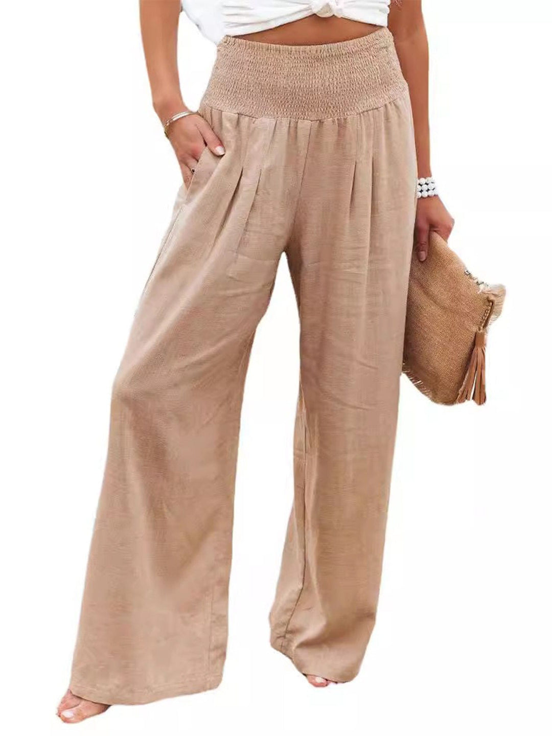 solovedress Summer Linen Casual Mid-Rise Women's Wide Leg Pants