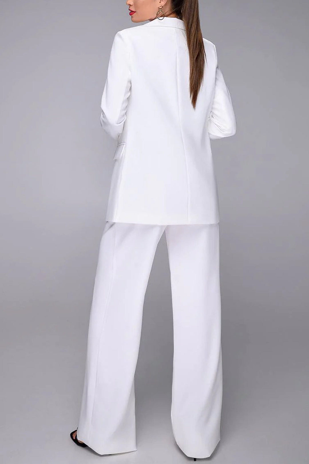 solovedress White 2 Piece Belted Business Casual Slim Fit Women's Suit (Blazer+Pants)