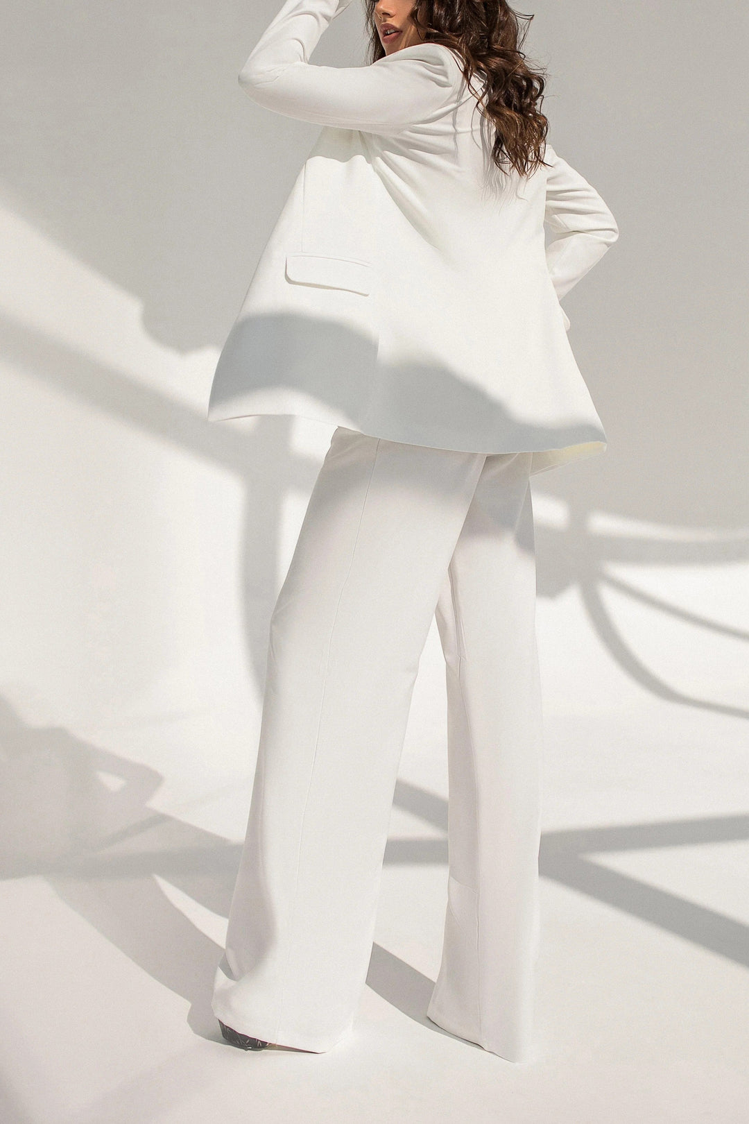 solovedress White 2 Piece Belted Business Casual Slim Fit Women's Suit (Blazer+Pants)