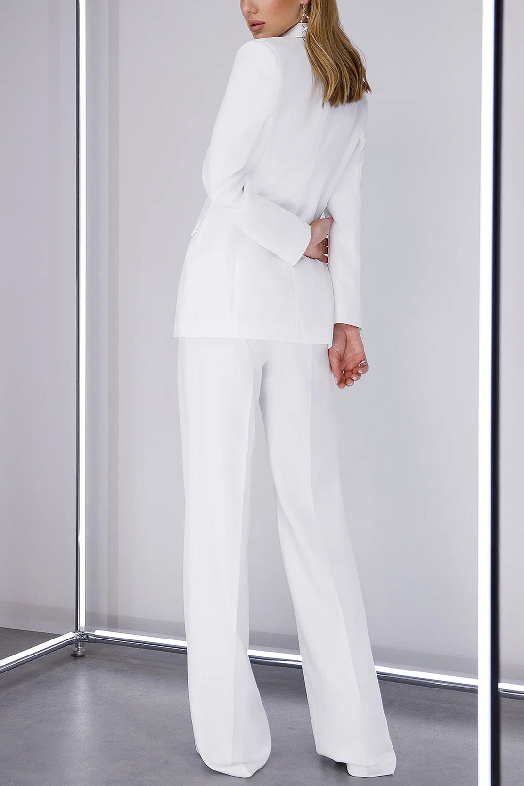 solovedress White 2 Piece Double Breasted Business Casual Slim Fit Women Suit (Blazer+Pants)