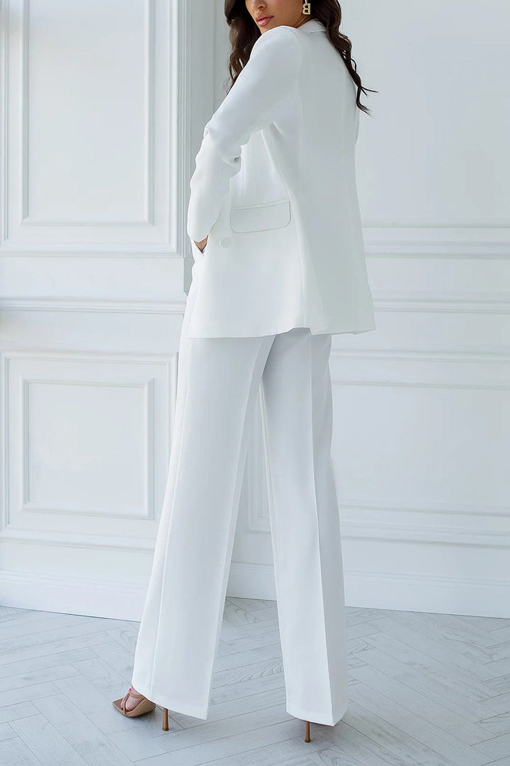 solovedress White 2 Piece Double Breasted Business Casual Slim Fit Women Suit (Blazer+Pants)