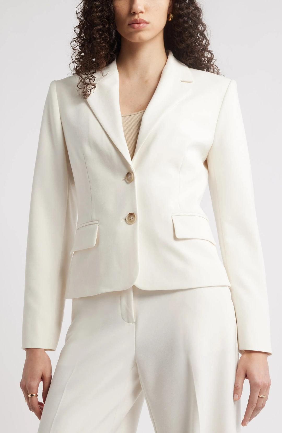 solovedress White 2 Piece Double Button Business Casual Women Suit (Blazer+Pants)