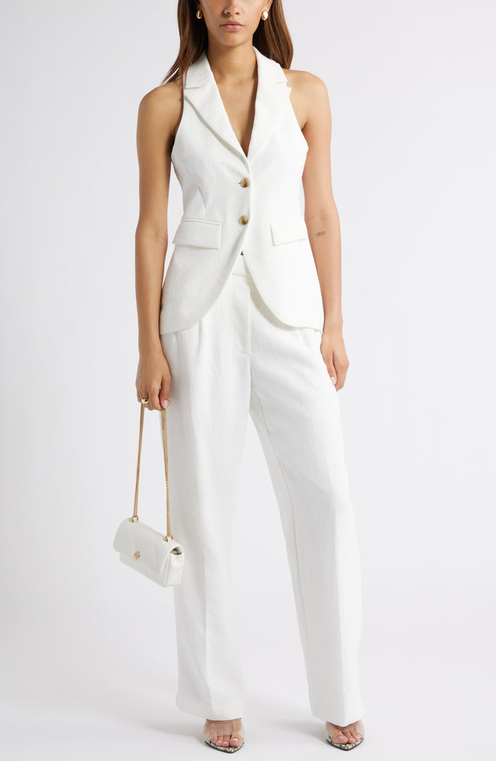 solovedress White 2 Piece Double Buttons Peak Lapel Casual Women's Suit Vest