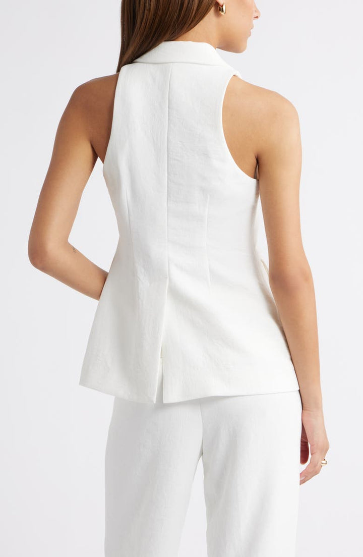 solovedress White 2 Piece Double Buttons Peak Lapel Casual Women's Suit Vest