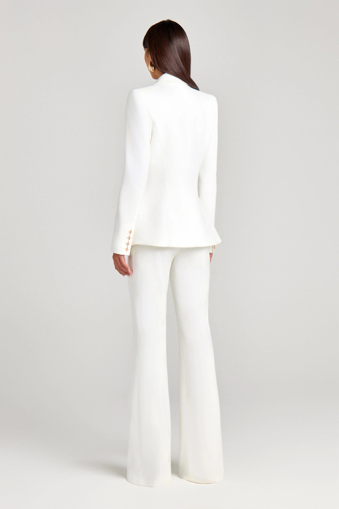 solovedress White 2 Piece Gold Single Breasted  Casual Women's Suit (Blazer+Pants)