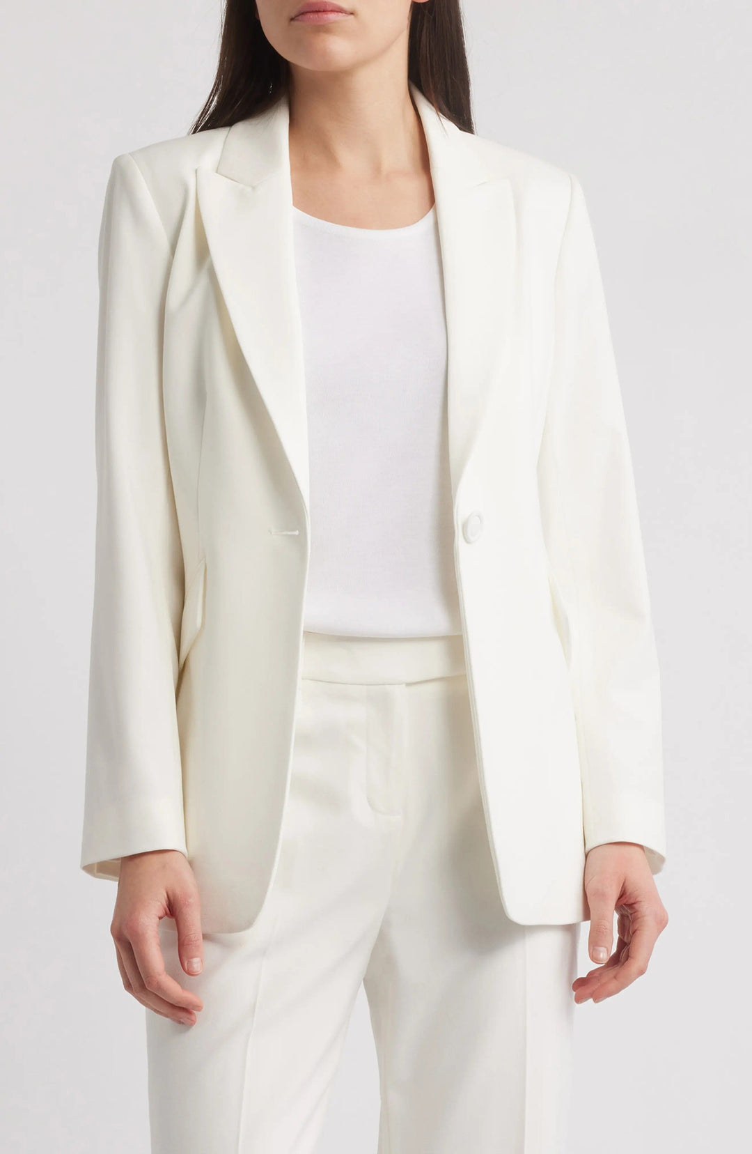 solovedress White 2 Piece Single Button Business Casual Slim Fit Women Suit (Blazer+Pants)