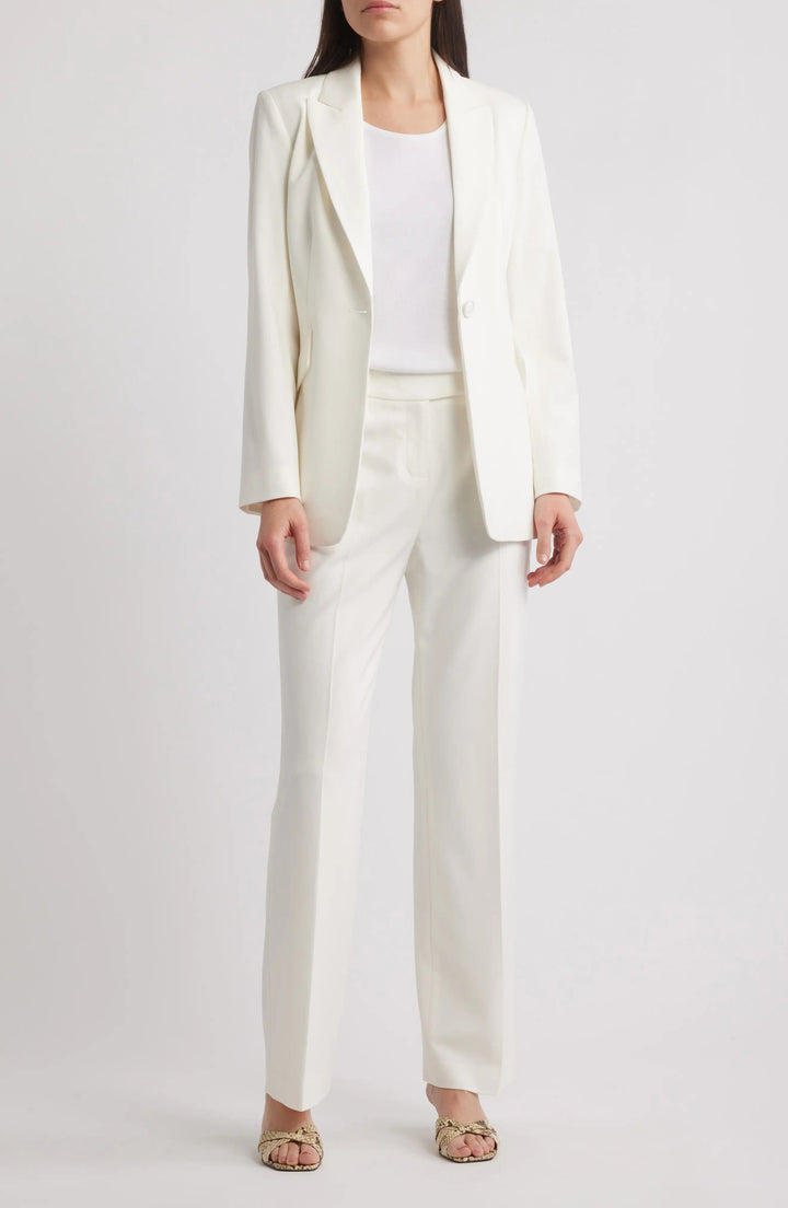 solovedress White 2 Piece Single Button Business Casual Slim Fit Women Suit (Blazer+Pants)