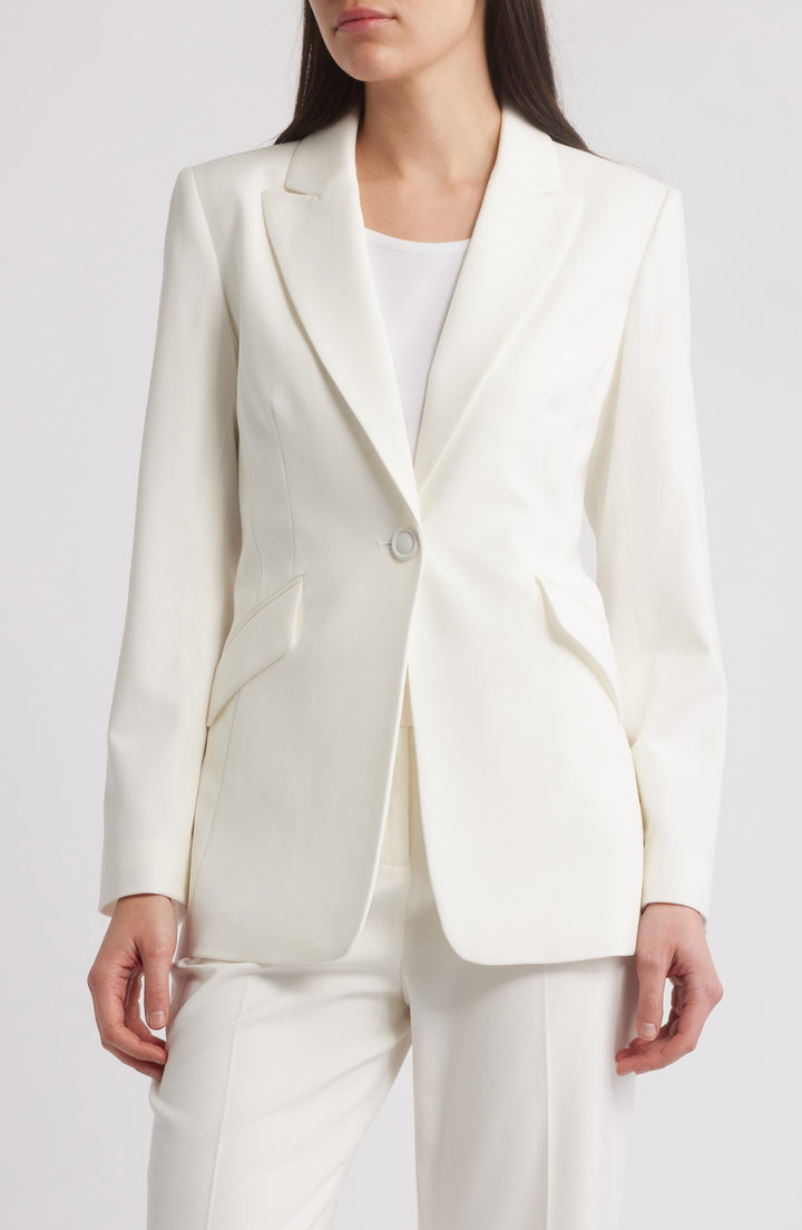 solovedress White 2 Piece Single Button Peak Lapel Business Casual Slim Fit Women Suit