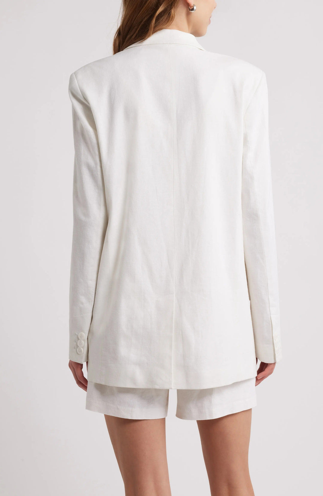 solovedress White 2 Piece Summer Linen Single Button  Casual Women Suit (Blazer+Shorts)