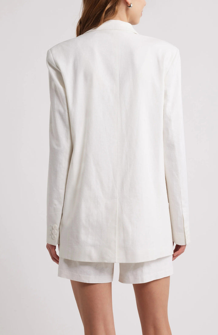 solovedress White 2 Piece Summer Linen Single Button  Casual Women Suit (Blazer+Shorts)