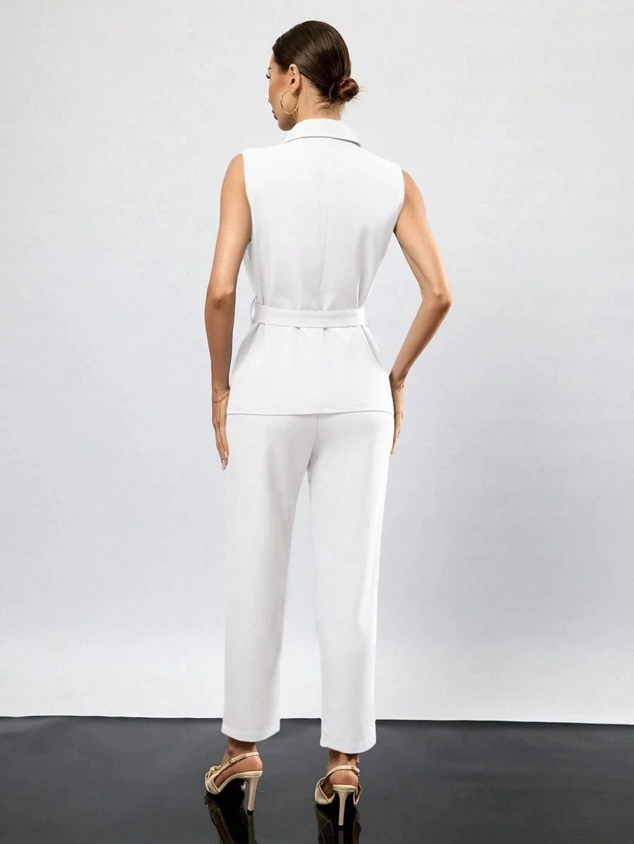 solovedress White 2 Piece Summer Single Button Casual Slim Fit Women Suit