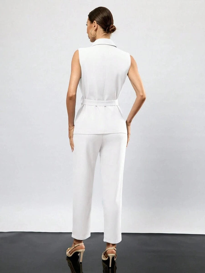 solovedress White 2 Piece Summer Single Button Casual Slim Fit Women Suit