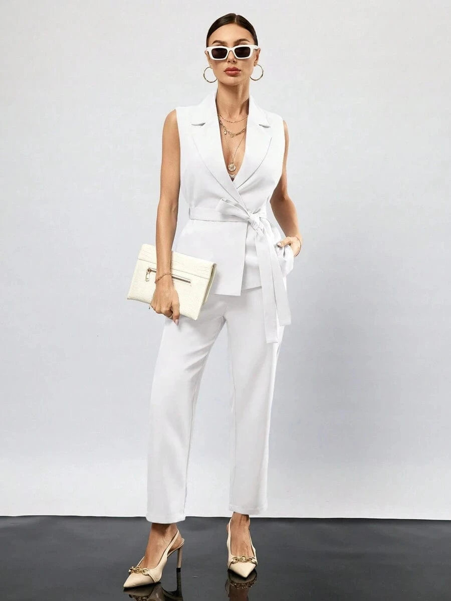 solovedress White 2 Piece Summer Single Button Casual Slim Fit Women Suit