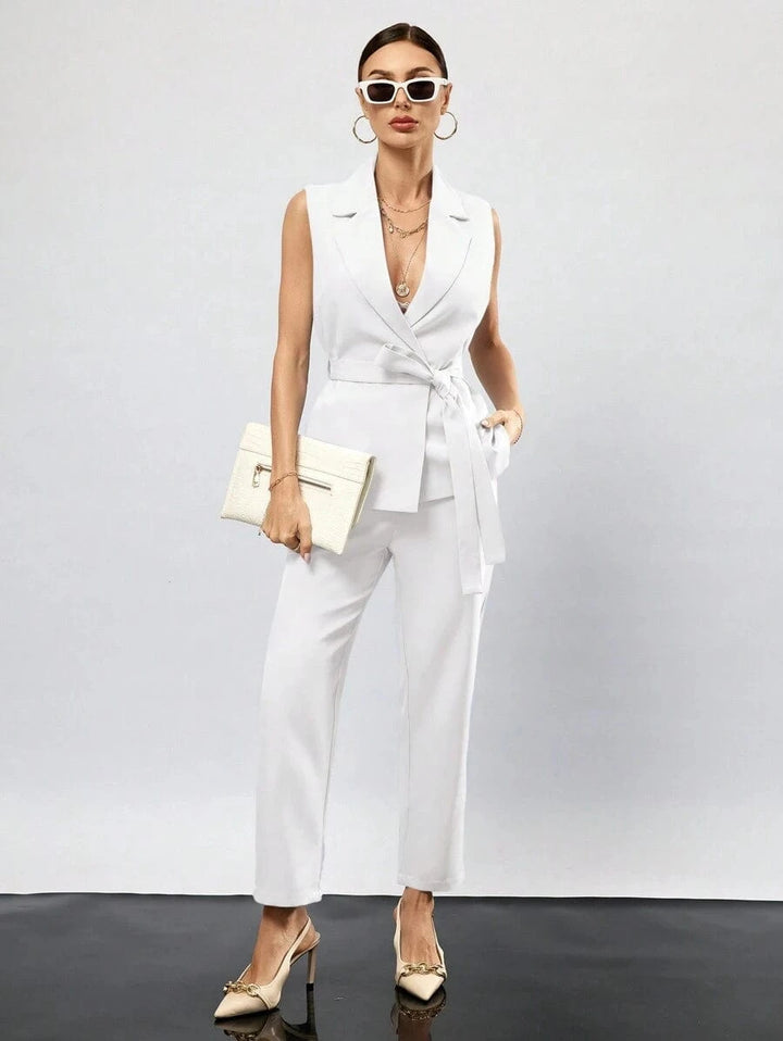 solovedress White 2 Piece Summer Single Button Casual Slim Fit Women Suit