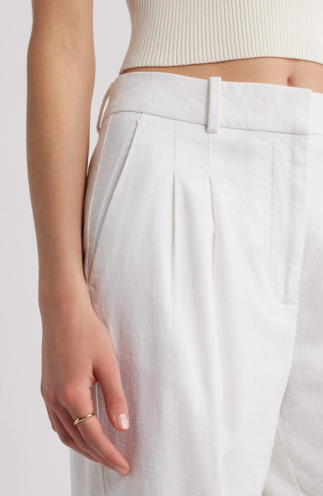 solovedress White Linen Casual Slim Fit Trouser