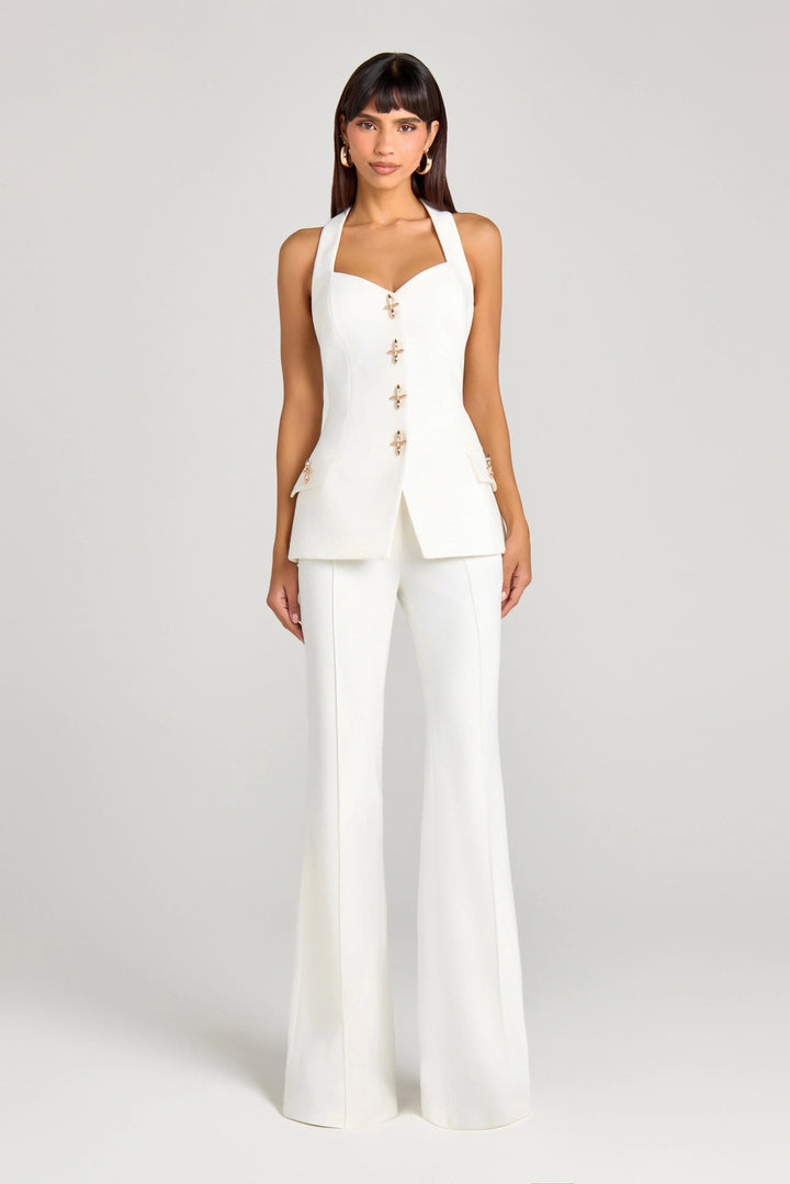 solovedress White Single Breasted Casual Women Waistcoat